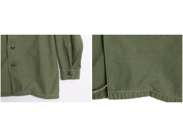 70s 米軍実物 US ARMY コットン サテン ユーティリティ シャツ M ヴィンテージ 70年製 OG107 シャツ袖 3rd ミリタリー 軍物 ワッペン 付き