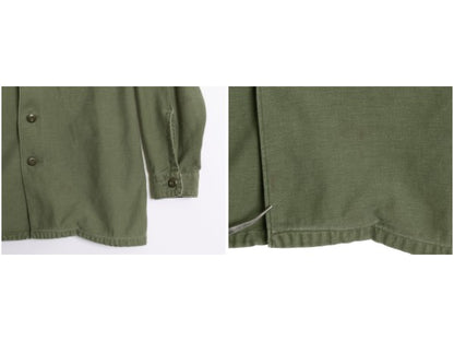 70s 米軍実物 US ARMY コットン サテン ユーティリティ シャツ M ヴィンテージ 70年製 OG107 シャツ袖 3rd ミリタリー 軍物 ワッペン 付き