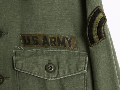 70s 米軍実物 US ARMY コットン サテン ユーティリティ シャツ M ヴィンテージ 70年製 OG107 シャツ袖 3rd ミリタリー 軍物 ワッペン 付き
