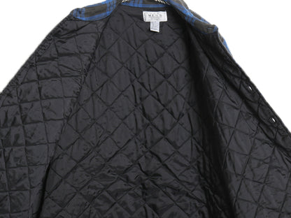 90s シアーズ チェック 長袖 フランネル シャツ メンズ L / 古着 オールド 中綿 キルティング ライナー付き ネルシャツ ジャケット 青 黒 
