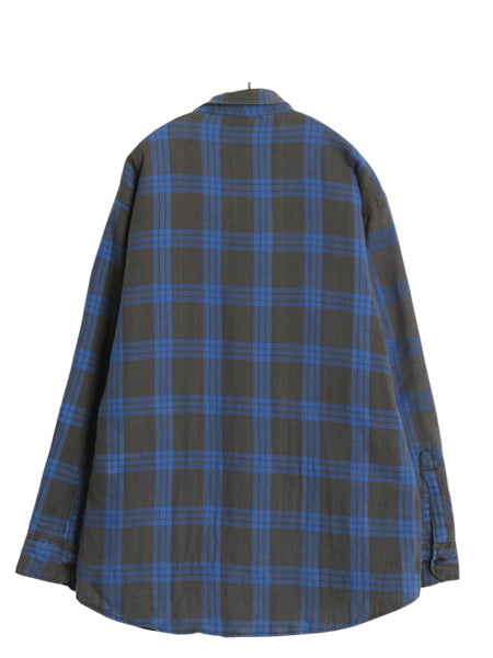 90s シアーズ チェック 長袖 フランネル シャツ メンズ L / 古着 オールド 中綿 キルティング ライナー付き ネルシャツ ジャケット 青 黒 
