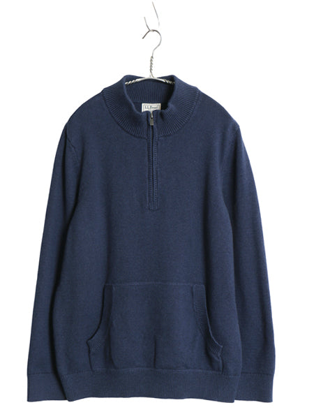 エルエルビーン ハーフジップ ニット セーター メンズ L 古着 アウトドア ハイネック 高級 カシミヤ コットン ポケット付き 無地 ネイビー