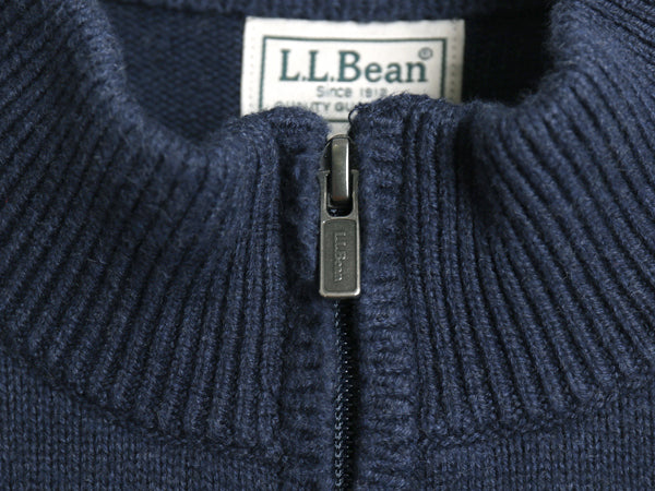 エルエルビーン ハーフジップ ニット セーター メンズ L 古着 アウトドア ハイネック 高級 カシミヤ コットン ポケット付き 無地 ネイビー