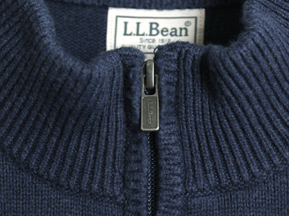 エルエルビーン ハーフジップ ニット セーター メンズ L 古着 アウトドア ハイネック 高級 カシミヤ コットン ポケット付き 無地 ネイビー