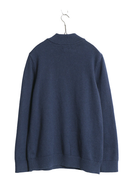エルエルビーン ハーフジップ ニット セーター メンズ L 古着 アウトドア ハイネック 高級 カシミヤ コットン ポケット付き 無地 ネイビー