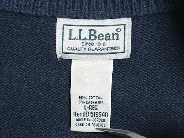 エルエルビーン ハーフジップ ニット セーター メンズ L 古着 アウトドア ハイネック 高級 カシミヤ コットン ポケット付き 無地 ネイビー