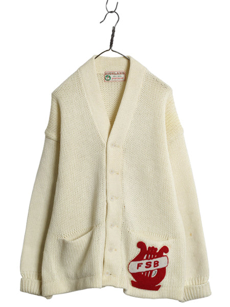 50s 60s ★ レタード ニット カーディガン メンズ L / ヴィンテージ ウール セーター 前開き アワード カレッジ ナチュラル ポケット付き