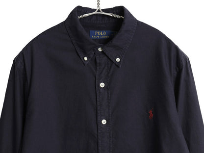 ラルフローレン 長袖 ボタンダウン シャツ メンズ M / 古着 ポロ SLIM FIT オックスフォード コットン ワンポイント ポニー 無地 ネイビー