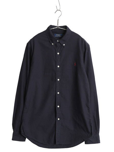 ラルフローレン 長袖 ボタンダウン シャツ メンズ M / 古着 ポロ SLIM FIT オックスフォード コットン ワンポイント ポニー 無地 ネイビー
