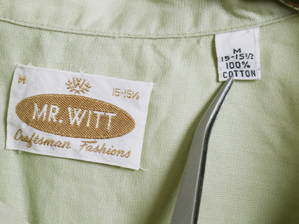 60s ★ Mr Witt 100% コットン 半袖 オープンカラー シャツ メンズ M / 古着 ヴィンテージ 刺繍 ループ留め 開襟 ボックス ポケット付き 緑