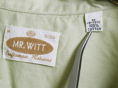60s ★ Mr Witt 100% コットン 半袖 オープンカラー シャツ メンズ M / 古着 ヴィンテージ 刺繍 ループ留め 開襟 ボックス ポケット付き 緑