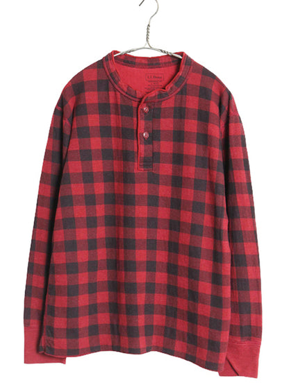 エルエルビーン ヘンリーネック チェック 長袖 Tシャツ メンズ L ロンT TRADITIONAL FIT バッファロー ブラック レッド ツートン 2レイヤー