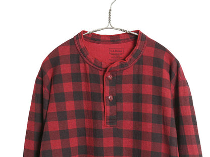 エルエルビーン ヘンリーネック チェック 長袖 Tシャツ メンズ L ロンT TRADITIONAL FIT バッファロー ブラック レッド ツートン 2レイヤー
