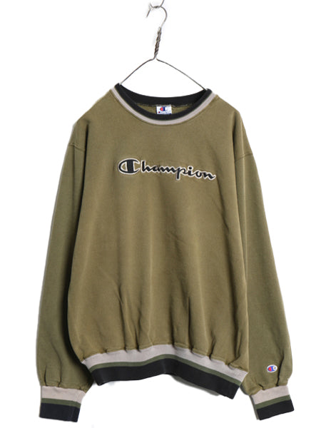 90s チャンピオン ロゴ 刺繍 スウェット メンズ レディース XL / 古着 オールド 裏起毛 トレーナー 大きいサイズ スクリプト リブライン 緑