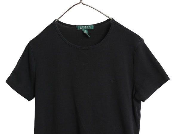 00s ローレン ラルフローレン 半袖 Tシャツ レディース L / オールド ポロ コットン ストレッチ リブ編み カットソー きれいめ シンプル 黒