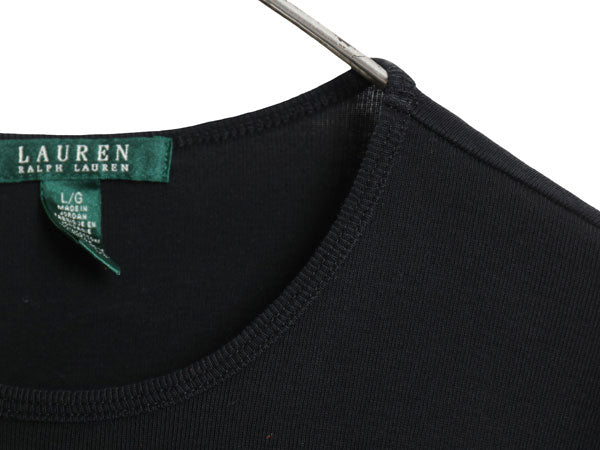 00s ローレン ラルフローレン 半袖 Tシャツ レディース L / オールド ポロ コットン ストレッチ リブ編み カットソー きれいめ シンプル 黒