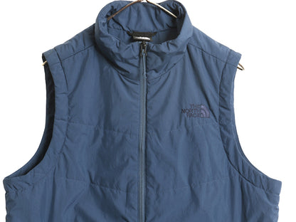 US企画 ノースフェイス 中綿 ナイロン ベスト メンズ M 古着 フルジップ キルティング アウトドア 重ね着 前開き ハイネック ワンポイント