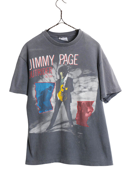 80s USA製 ★ ジミーページ ツアー イラスト プリント Tシャツ メンズ M 程/ ヴィンテージ レッドツェッペリン バンド ロック フェード 黒
