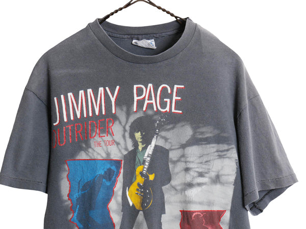 80s USA製 ★ ジミーページ ツアー イラスト プリント Tシャツ メンズ M 程/ ヴィンテージ レッドツェッペリン バンド ロック フェード 黒