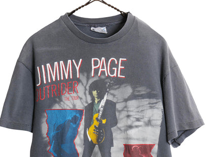 80s USA製 ★ ジミーページ ツアー イラスト プリント Tシャツ メンズ M 程/ ヴィンテージ レッドツェッペリン バンド ロック フェード 黒