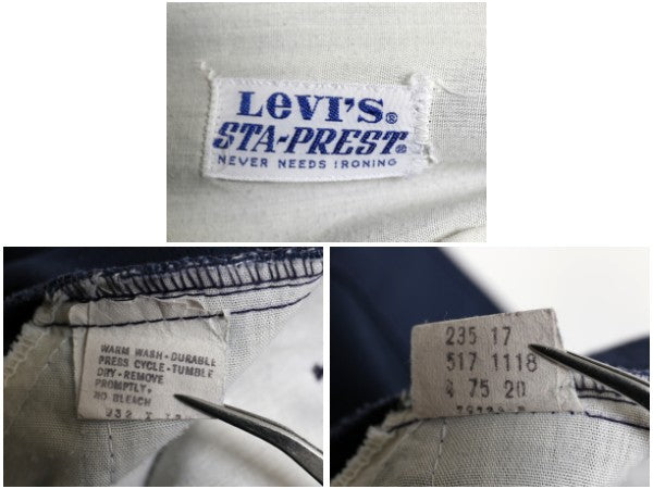 70s USA製 ★ リーバイス 517 スタプレ フレア パンツ メンズ 32 32 / ヴィンテージ ピケ ブーツカット スラックス ボトムス 42タロン 紺