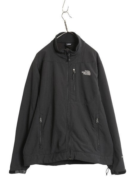 US企画 ノースフェイス APEX ソフトシェル ジャケット メンズ L 裏 フリース フルジップ ストレッチ ハイネック ジャンパー ブラック 防風