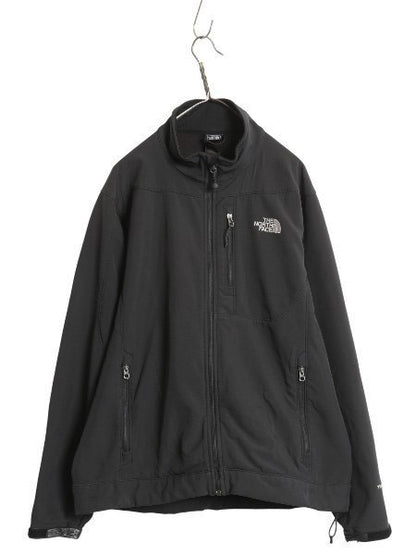 US企画 ノースフェイス APEX ソフトシェル ジャケット メンズ L 裏 フリース フルジップ ストレッチ ハイネック ジャンパー ブラック 防風