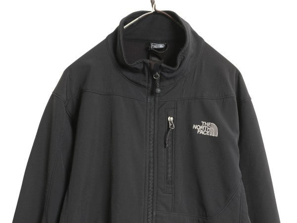 US企画 ノースフェイス APEX ソフトシェル ジャケット メンズ L 裏 フリース フルジップ ストレッチ ハイネック ジャンパー ブラック 防風