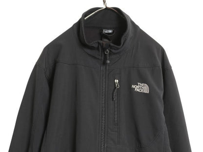 US企画 ノースフェイス APEX ソフトシェル ジャケット メンズ L 裏 フリース フルジップ ストレッチ ハイネック ジャンパー ブラック 防風