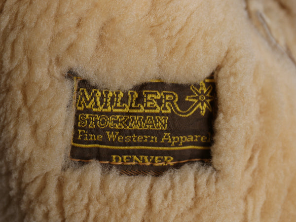 70s 80s ★ MILLER ムートン ベスト メンズ M 程 古着 ヴィンテージ ウエスタン 本革 シープスキン レザー 裏 ボア パイル フリース 重ね着