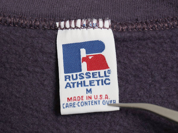 90s USA製 ラッセル ハーフジップ スウェット メンズ レディース M / オールド ワンポイント ロゴ ハイネック トレーナー 裏起毛 無地 紫