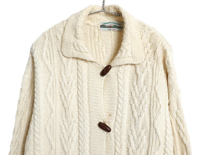 アイルランド製 aran crafts フィッシャーマン ロング ニット カーディガン レディース S アラン ケーブル メリノ ウール セーター 前開き