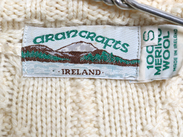 アイルランド製 aran crafts フィッシャーマン ロング ニット カーディガン レディース S アラン ケーブル メリノ ウール セーター 前開き