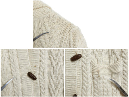 アイルランド製 aran crafts フィッシャーマン ロング ニット カーディガン レディース S アラン ケーブル メリノ ウール セーター 前開き