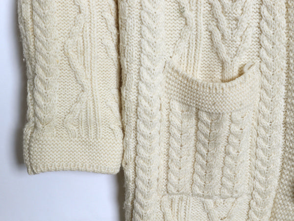 アイルランド製 aran crafts フィッシャーマン ロング ニット カーディガン レディース S アラン ケーブル メリノ ウール セーター 前開き