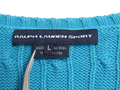 ラルフローレン Vネック コットン ケーブル ニット セーター レディース L / 古着 ポロ スポーツ 長袖ニット ワンポイント きれいめ ブルー