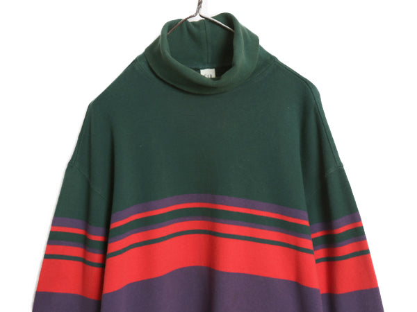 00s オールド ギャップ タートルネック ボーダー 長袖Tシャツ メンズ XL ロンT ストレッチ コットン カットソー マルチカラー 大きいサイズ