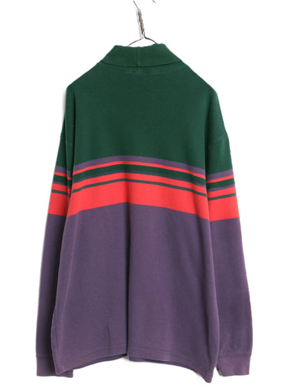 00s オールド ギャップ タートルネック ボーダー 長袖Tシャツ メンズ XL ロンT ストレッチ コットン カットソー マルチカラー 大きいサイズ
