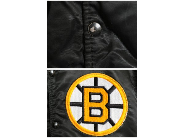 90s USA製 ブルーインズ ナイロン サテン スタジャン メンズ M オールド NHL オフィシャル スターター 中綿 キルティング ライナー 付き 黒