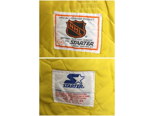 90s USA製 ブルーインズ ナイロン サテン スタジャン メンズ M オールド NHL オフィシャル スターター 中綿 キルティング ライナー 付き 黒