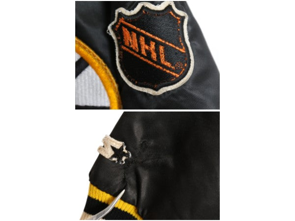 90s USA製 ブルーインズ ナイロン サテン スタジャン メンズ M オールド NHL オフィシャル スターター 中綿 キルティング ライナー 付き 黒