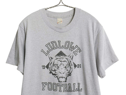 80s USA製 3段 プリント 半袖 Tシャツ メンズ L 古着 ヴィンテージ カレッジ タイガー フットボール シングルステッチ イラスト 霜降り 灰