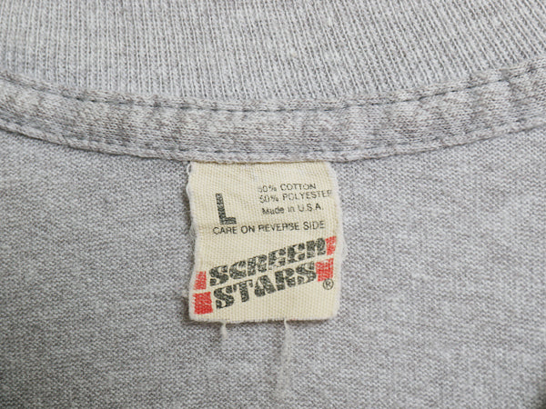 80s USA製 3段 プリント 半袖 Tシャツ メンズ L 古着 ヴィンテージ カレッジ タイガー フットボール シングルステッチ イラスト 霜降り 灰