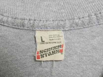 80s USA製 3段 プリント 半袖 Tシャツ メンズ L 古着 ヴィンテージ カレッジ タイガー フットボール シングルステッチ イラスト 霜降り 灰