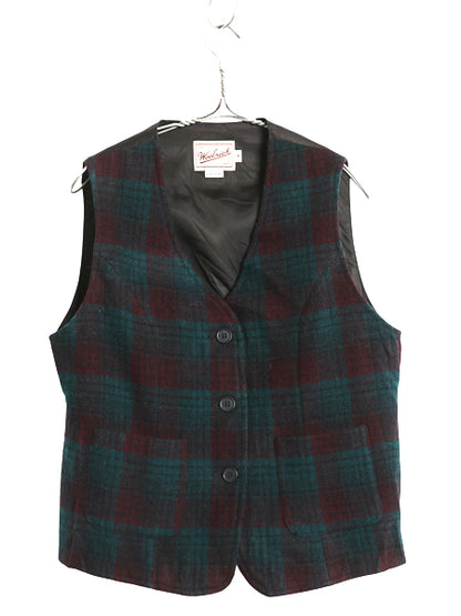 90s USA製 ウールリッチ チェック ウール テーラード ベスト レディース M / 古着 オールド ポケット付き ジレ ノースリーブ 重ね着 前開き