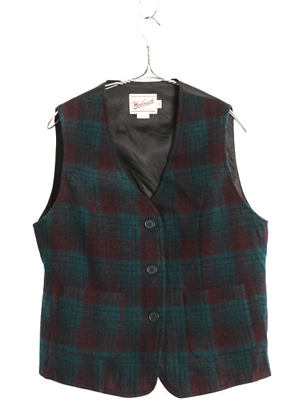 90s USA製 ウールリッチ チェック ウール テーラード ベスト レディース M / 古着 オールド ポケット付き ジレ ノースリーブ 重ね着 前開き