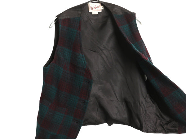 90s USA製 ウールリッチ チェック ウール テーラード ベスト レディース M / 古着 オールド ポケット付き ジレ ノースリーブ 重ね着 前開き