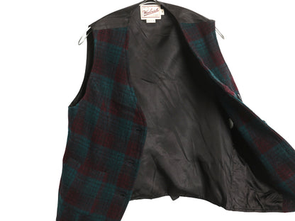 90s USA製 ウールリッチ チェック ウール テーラード ベスト レディース M / 古着 オールド ポケット付き ジレ ノースリーブ 重ね着 前開き
