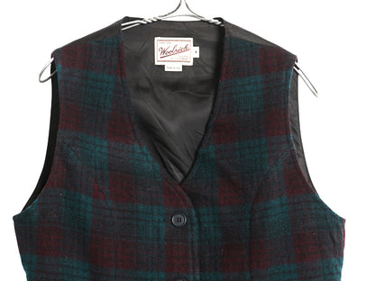 90s USA製 ウールリッチ チェック ウール テーラード ベスト レディース M / 古着 オールド ポケット付き ジレ ノースリーブ 重ね着 前開き