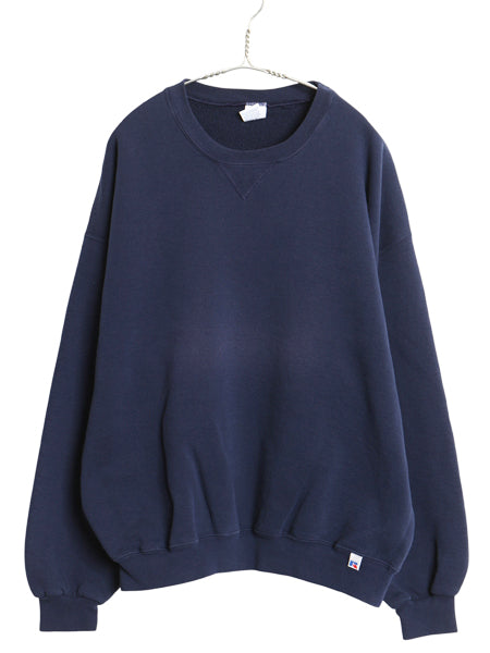 90s ラッセル 無地 スウェット メンズ レディース XXL 古着 オールド トレーナー 前V 裏起毛 ワンポイント 大きいサイズ ブランク ネイビー